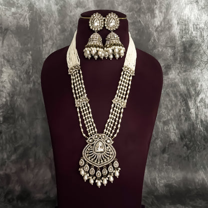 Mehrunisa Pearl Kundan Rani Haar Long Necklace Set- Golden