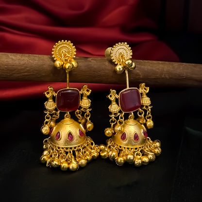 Baraat Premium Kashmiri Brass Dejhoor Earrings - Maroon