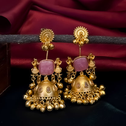 Baraat Premium Kashmiri Brass Dejhoor Earrings - Pastel Pink