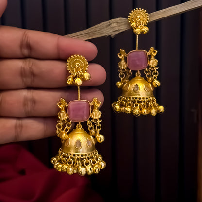 Baraat Premium Kashmiri Brass Dejhoor Earrings - Pastel Pink
