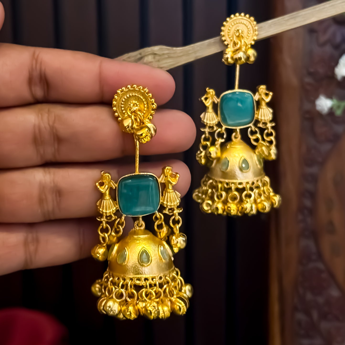 Baraat Premium Kashmiri Brass Dejhoor Earrings - Pastel Green