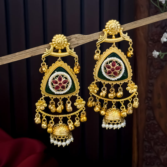 Varunisha Premium Kashmiri Brass Dejhoor Earrings - Green