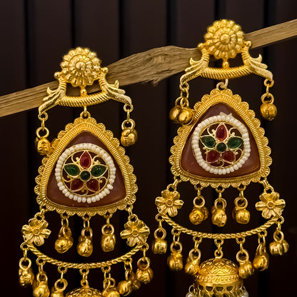 Varunisha Premium Kashmiri Brass Dejhoor Earrings - Pastel Pink
