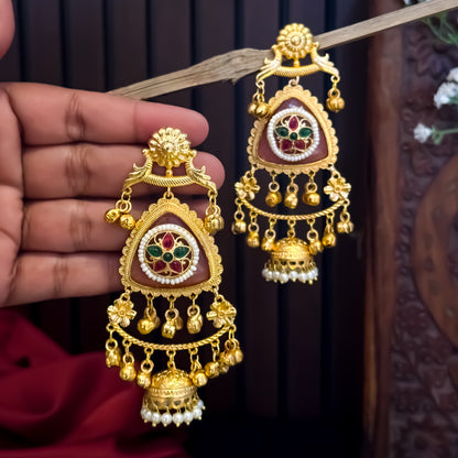Varunisha Premium Kashmiri Brass Dejhoor Earrings - Pastel Pink