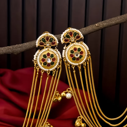 Aarunika Premium Kashmiri Brass Dejhoor Earrings with Sahara/Earchains - Rubi