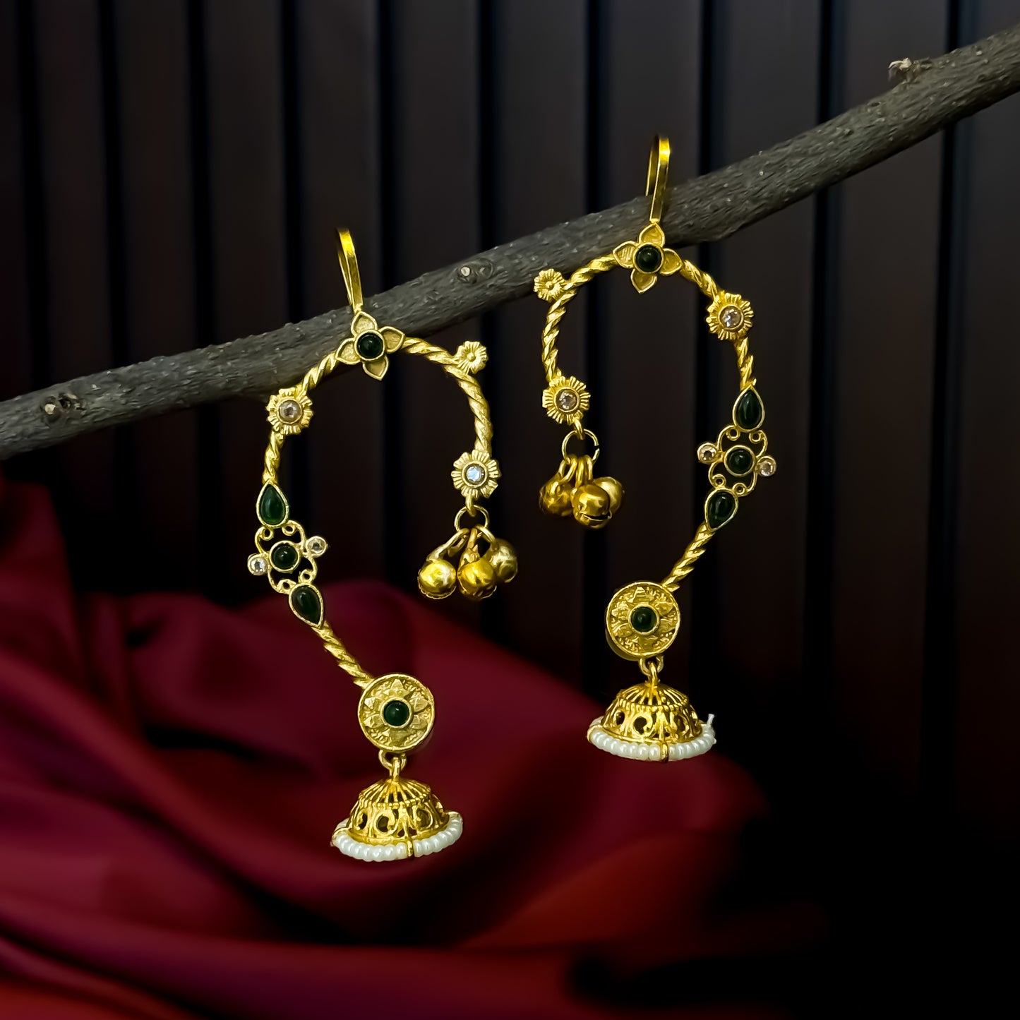 Rutuja Premium Kashmiri Brass Earcuff Earrings - Green
