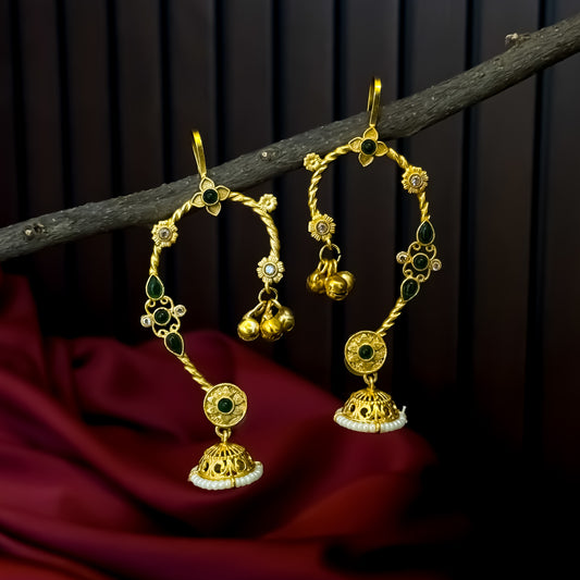 Rutuja Premium Kashmiri Brass Earcuff Earrings - Green