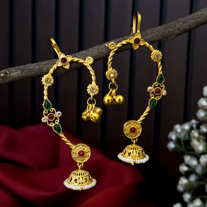 Rutuja Premium Kashmiri Brass Earcuff Earrings - Pink & Green