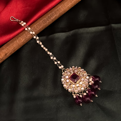 Masaba Mirror Jhumka Earrings with Sahara & Tika Set - Wine