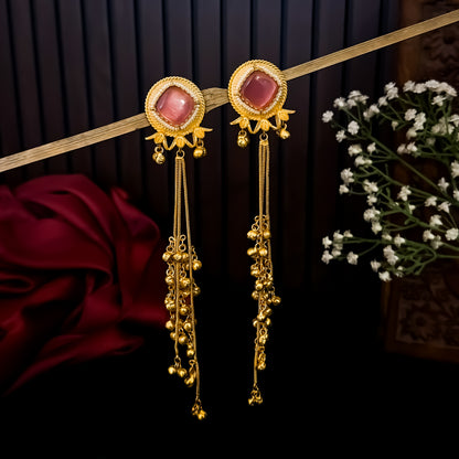 Jigisha Kashmiri Brass Dejhoor Ghungroo Earrings - Pastel Pink