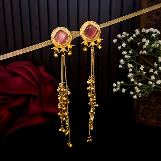 Jigisha Kashmiri Brass Dejhoor Ghungroo Earrings - Pastel Pink