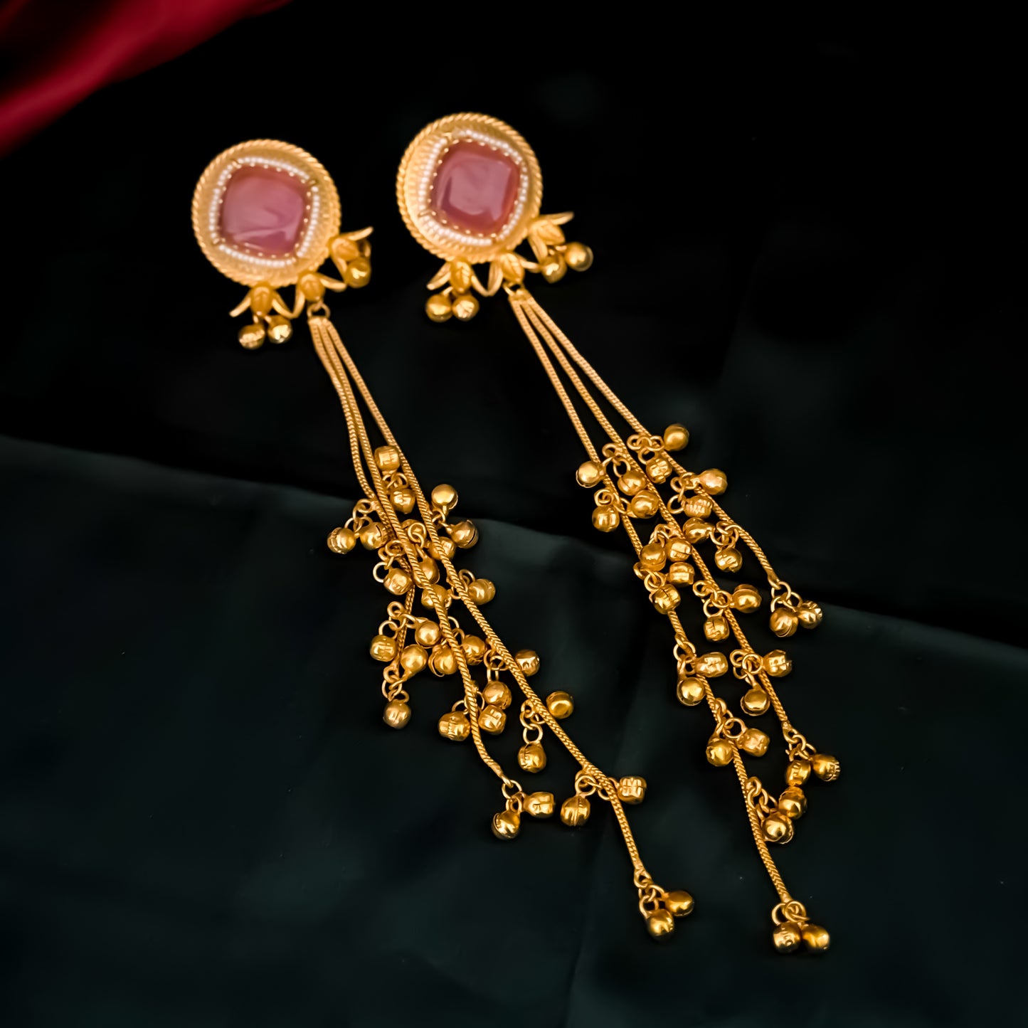 Jigisha Kashmiri Brass Dejhoor Ghungroo Earrings - Pastel Pink