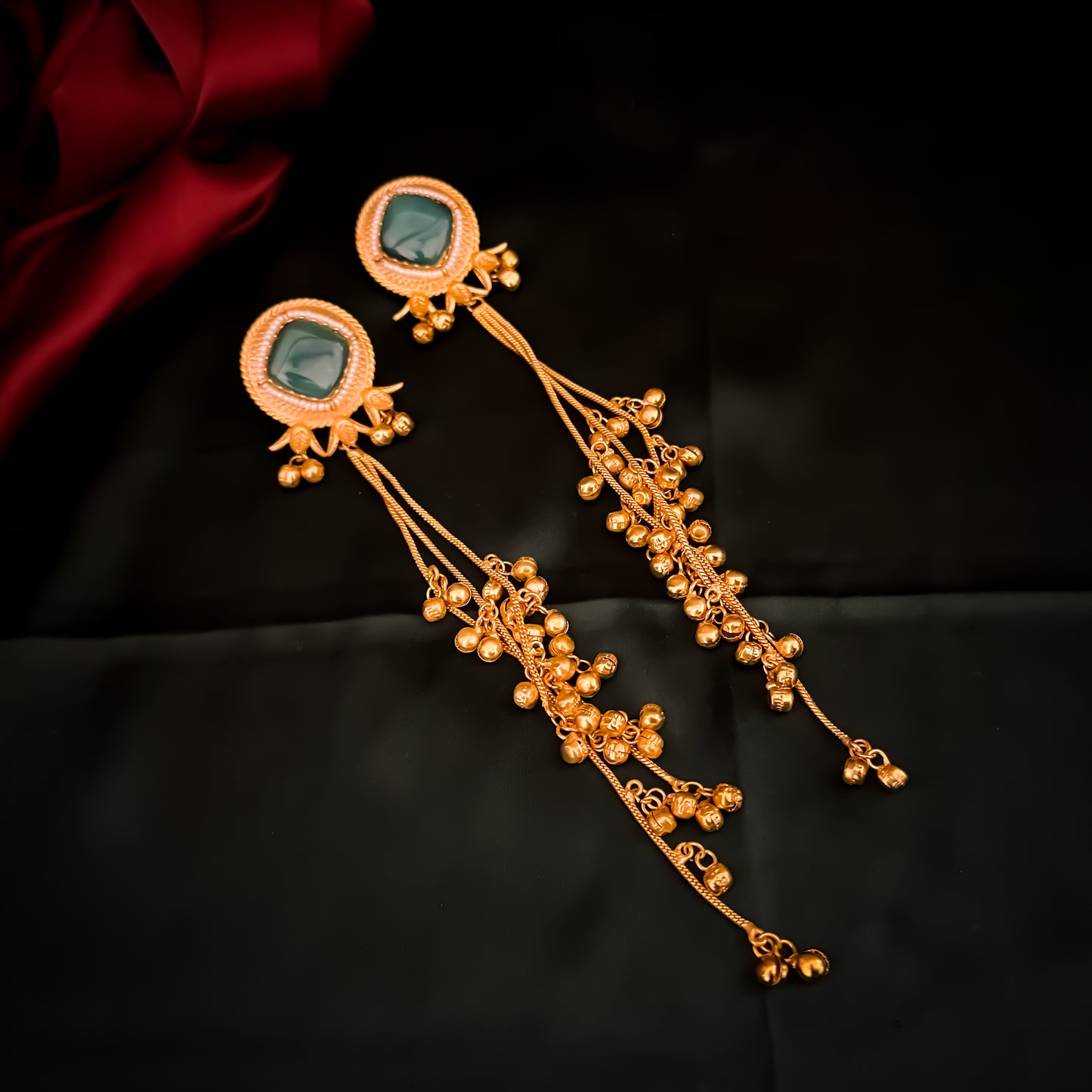 Jigisha Kashmiri Brass Dejhoor Ghungroo Earrings - Pastel Green