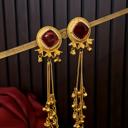 Jigisha Kashmiri Brass Dejhoor Ghungroo Earrings - Maroon