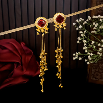 Jigisha Kashmiri Brass Dejhoor Ghungroo Earrings - Maroon