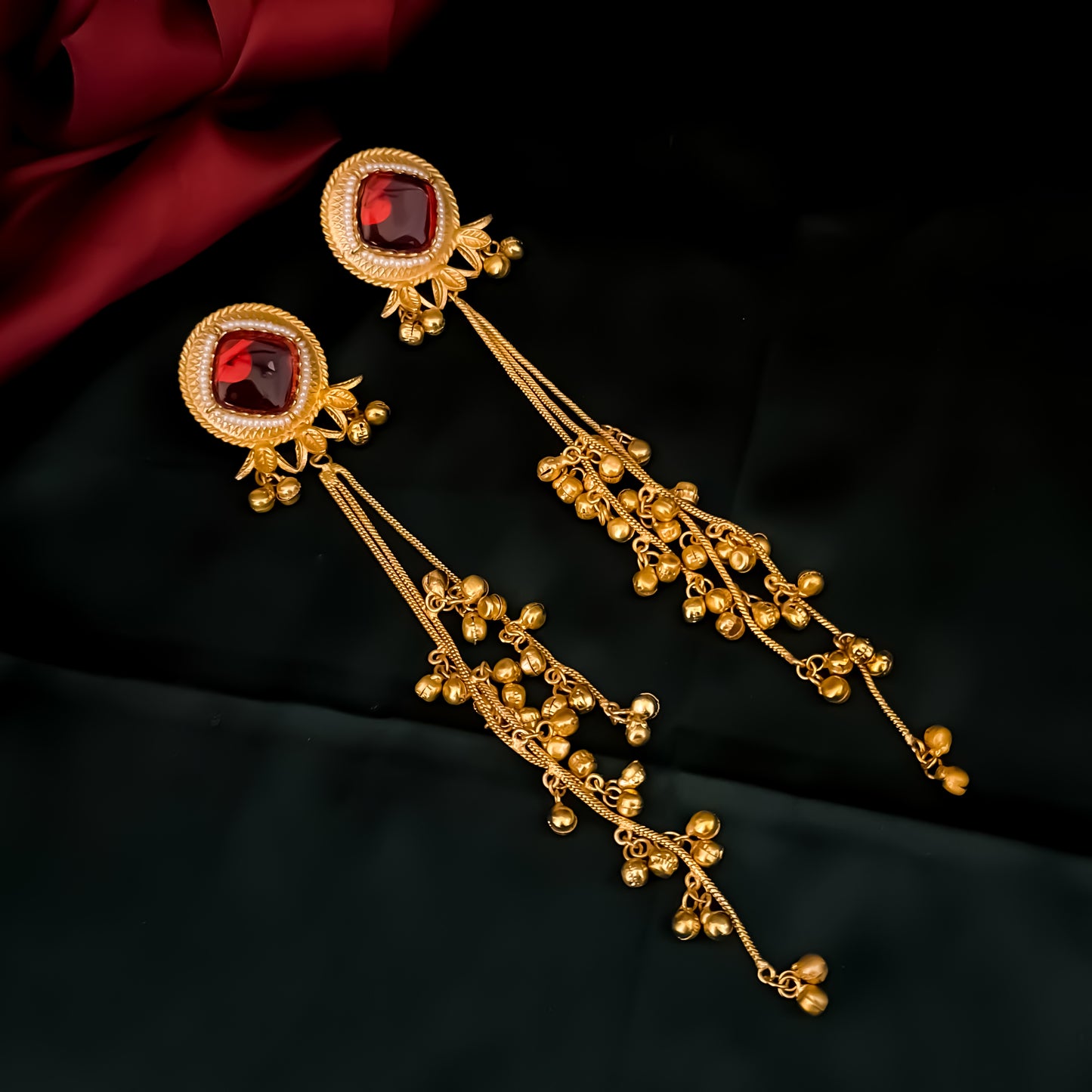 Jigisha Kashmiri Brass Dejhoor Ghungroo Earrings - Maroon