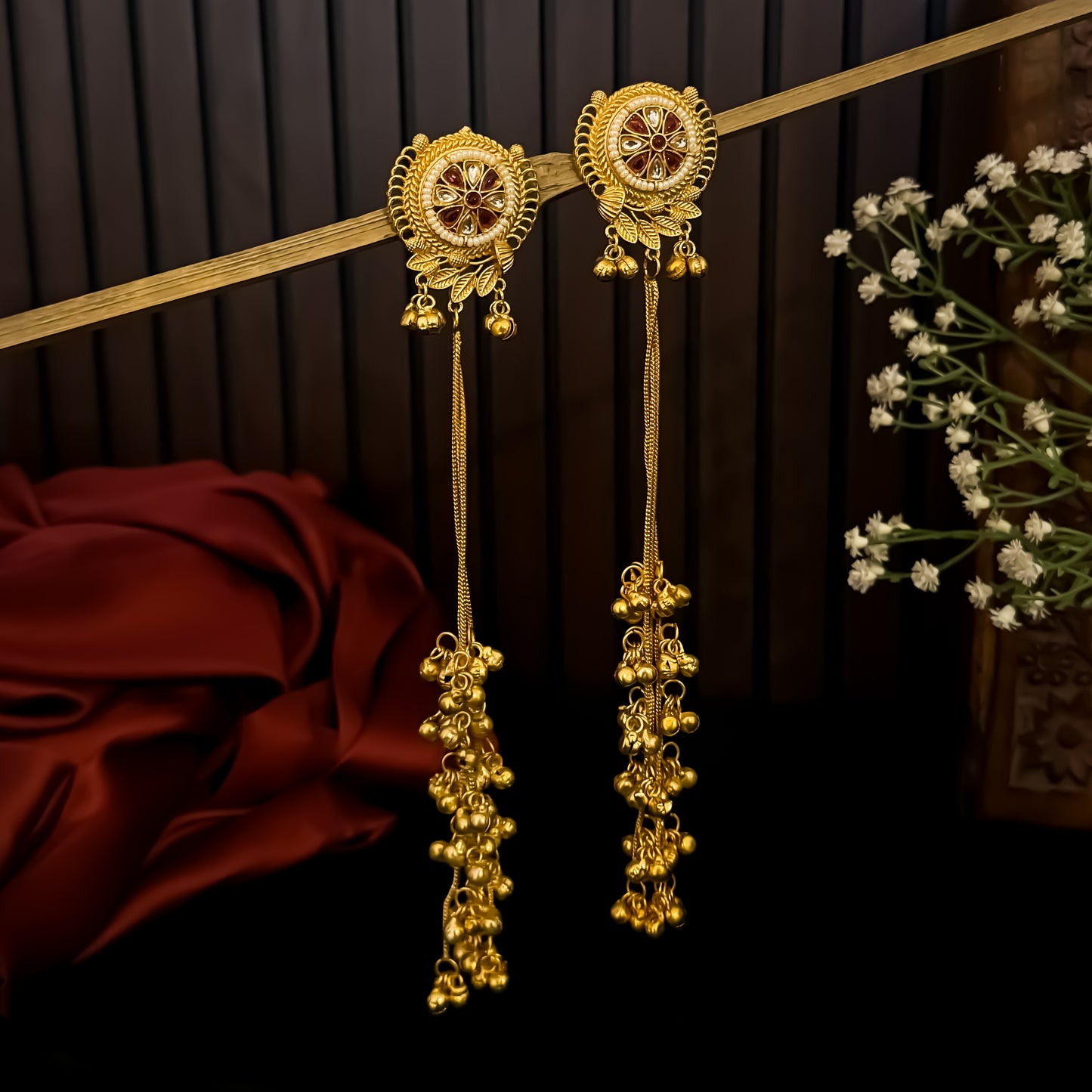 Unnati Premium Kashmiri Brass Dejhoor Ghungroo Earrings - White & Pink