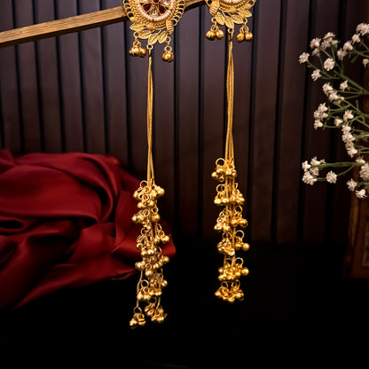 Unnati Premium Kashmiri Brass Dejhoor Ghungroo Earrings - White & Pink