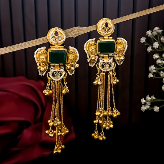 Jagreeti Kashmiri Brass Dejhoor Ghungroo Earrings - Green