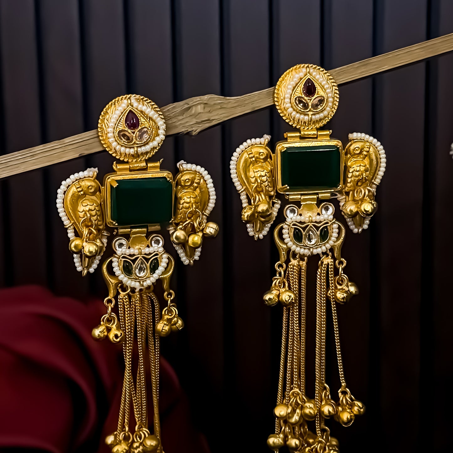 Jagreeti Kashmiri Brass Dejhoor Ghungroo Earrings - Green
