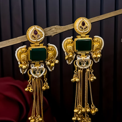 Jagreeti Kashmiri Brass Dejhoor Ghungroo Earrings - Green