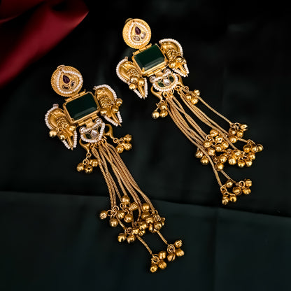 Jagreeti Kashmiri Brass Dejhoor Ghungroo Earrings - Green