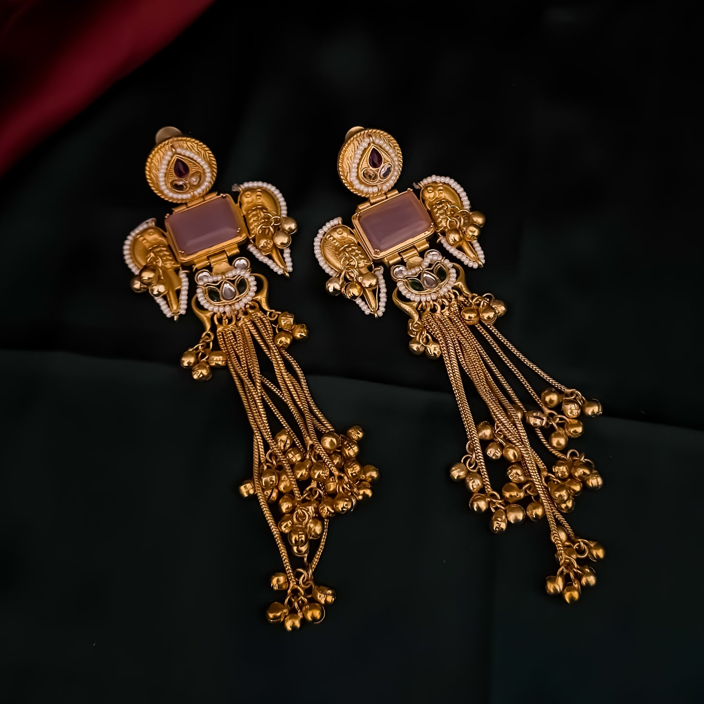 Jagreeti Kashmiri Brass Dejhoor Ghungroo Earrings - Pastel Pink