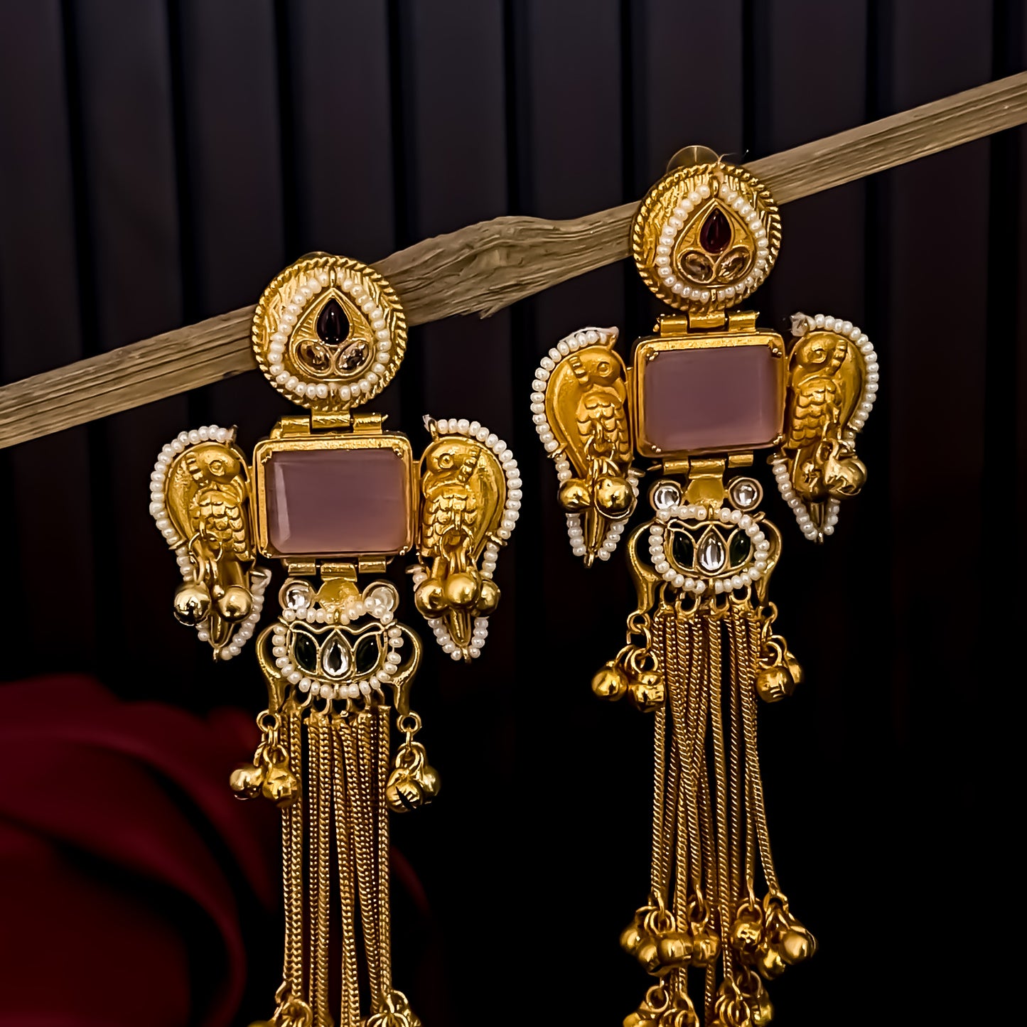 Jagreeti Kashmiri Brass Dejhoor Ghungroo Earrings - Pastel Pink