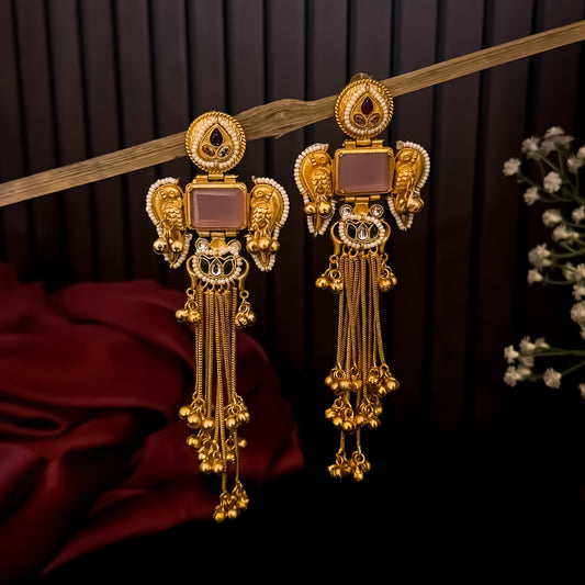 Jagreeti Kashmiri Brass Dejhoor Ghungroo Earrings - Pastel Pink