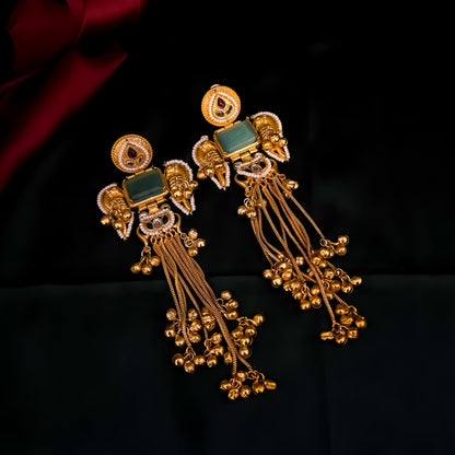 Jagreeti Kashmiri Brass Dejhoor Ghungroo Earrings - Pastel Green