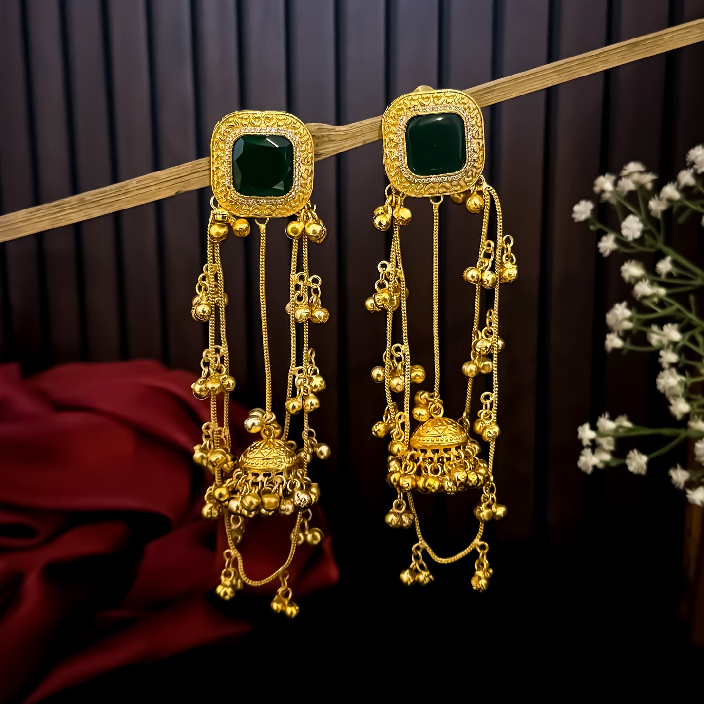 Zareen Kashmiri Brass Dejhoor Ghungroo Jhumka Earrings - Green
