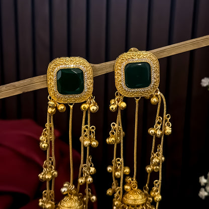 Zareen Kashmiri Brass Dejhoor Ghungroo Jhumka Earrings - Green