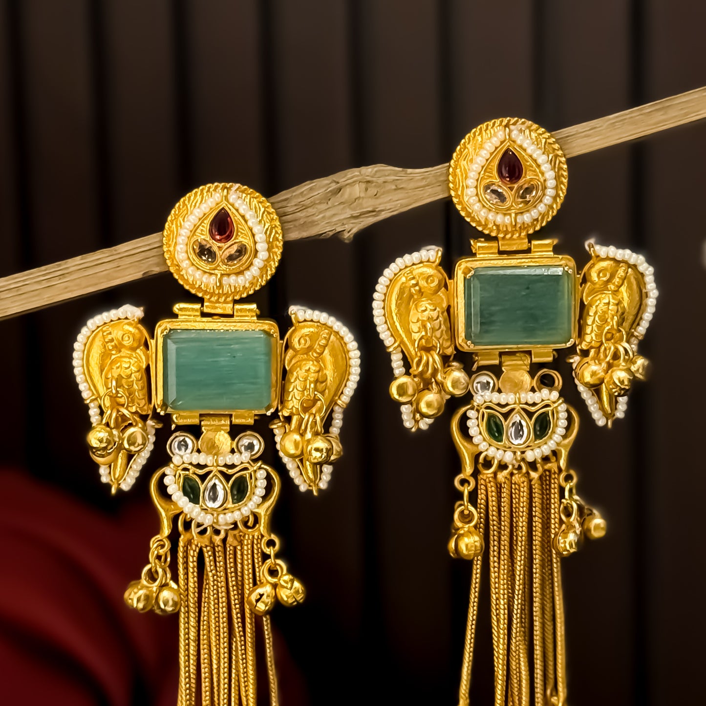 Jagreeti Kashmiri Brass Dejhoor Ghungroo Earrings - Pastel Green
