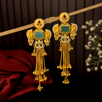 Jagreeti Kashmiri Brass Dejhoor Ghungroo Earrings - Pastel Green
