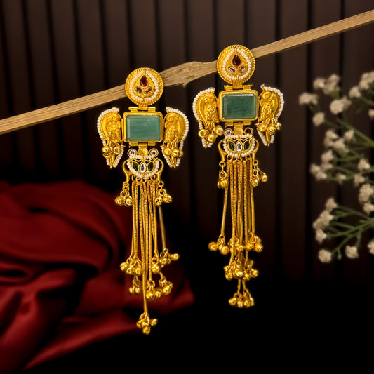 Jagreeti Kashmiri Brass Dejhoor Ghungroo Earrings - Pastel Green