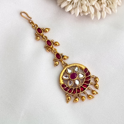 Sarika Temple Maang Teeka - Rubi Red