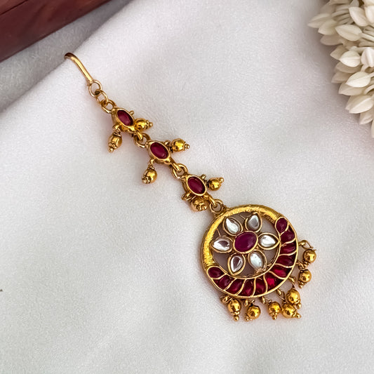 Sarika Temple Maang Teeka - Rubi Red