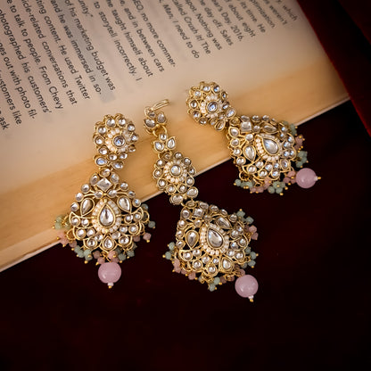 Maisha Premium Kundan Choker Necklace Set - Pastel Pink & Green