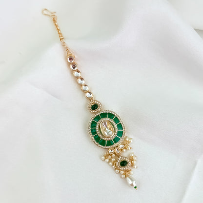 Vartika Kundan Pearl Choker Necklace Set - Green