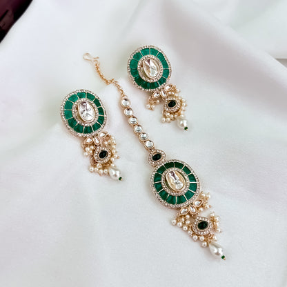 Vartika Kundan Pearl Choker Necklace Set - Green