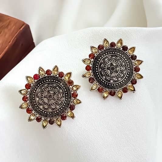 Menka Oxidised Round Stud Earrings