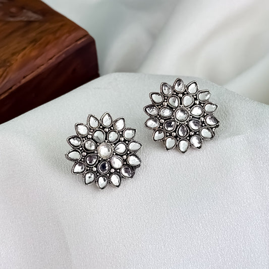 Mihika Oxidised Round Stud Earrings