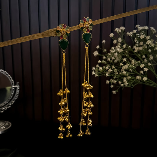 Yashika Kashmiri Brass Dejhoor Jhumka Ghungroo Earrings - Green