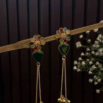 Yashika Kashmiri Brass Dejhoor Jhumka Ghungroo Earrings - Green