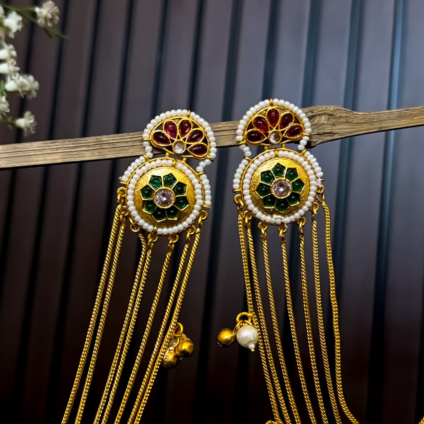 Aarunika Premium Kashmiri Brass Dejhoor Earrings with Sahara/Earchains - Pastel Green