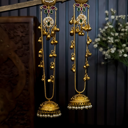 Meghana Premium Kashmiri Brass Ghungroo Jhumka Earrings - Green
