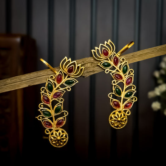 Aarohi Premium Kashmiri Brass Earcuff Earrings - Pink & Green