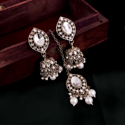 Mayuri Reverse AD Necklace Set with Earrings & Teeka - Golden