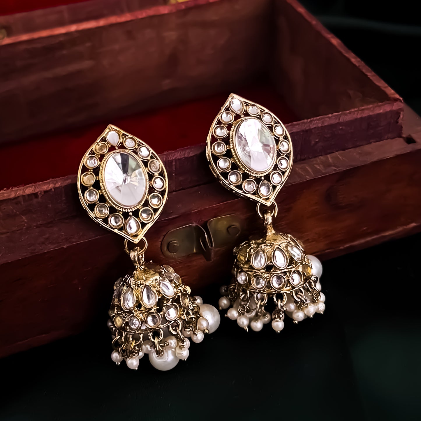Mayuri Reverse AD Necklace Set with Earrings & Teeka - Golden