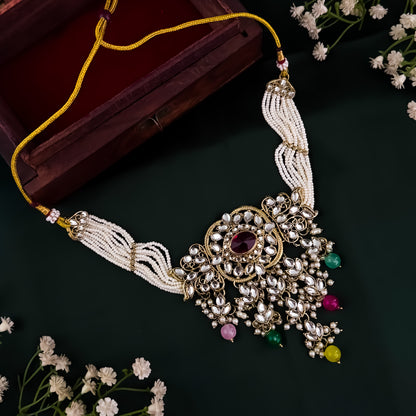 Mayuri Reverse AD Necklace Set with Earrings & Teeka - Multi
